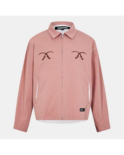 Neighborhood Pink Neighbourhood Zip Front Ribbed Harrington Jacket for men