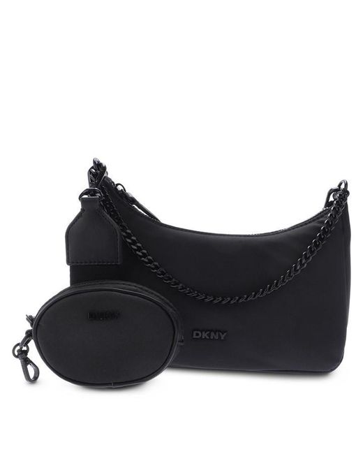 DKNY Black Cairo Md Pouchette Fluffy Crossbody Bag