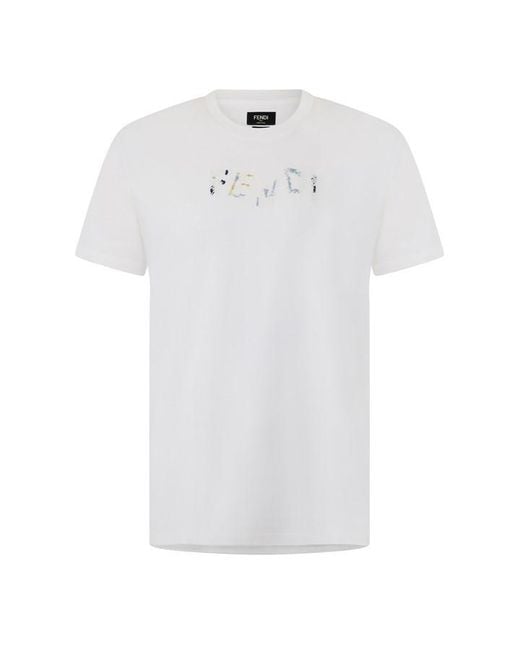 Fendi White Embroid Tee Sn63 for men