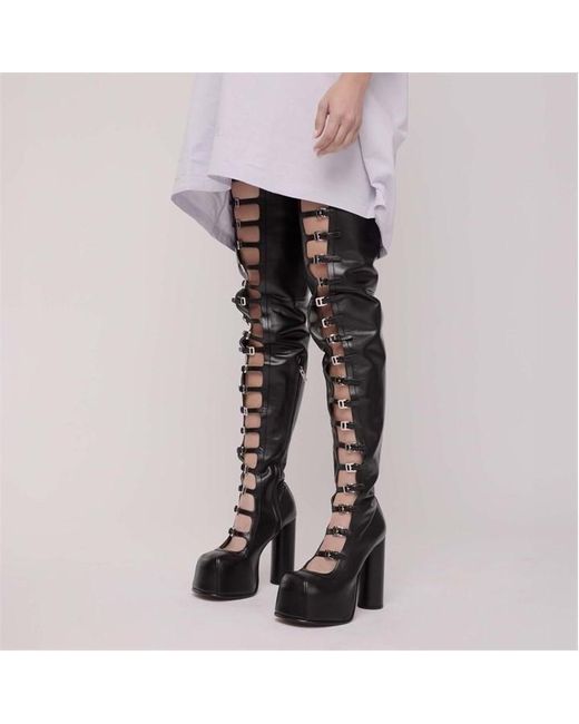Ambush Black Buckle Plateau High Boots