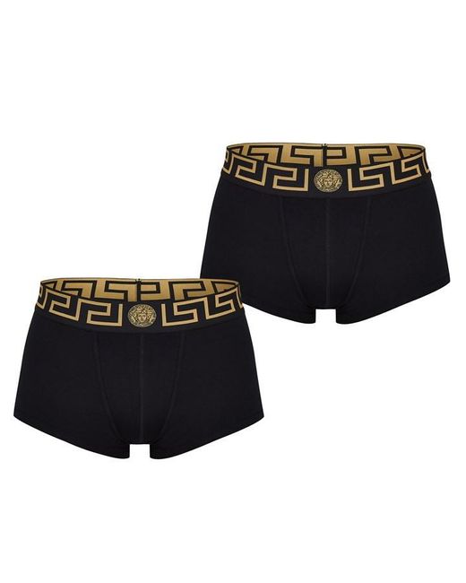 Versace Black Two Pack Greca Waistband Trunks for men