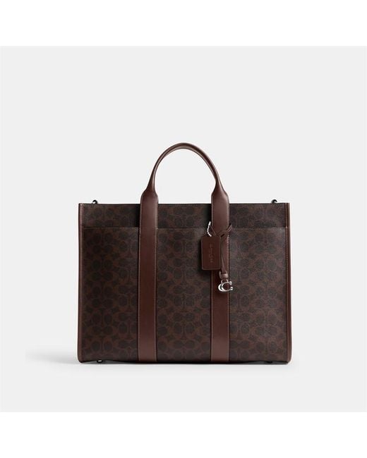COACH Brown Wesley Tote In Signature Canvas for men