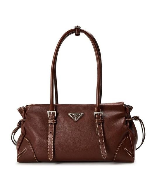 Prada Brown Bonnie Medium Antiqued Leather Tote Bag