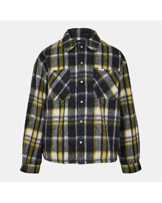 Represent Black Check Button-Through Structured Overshirt for men