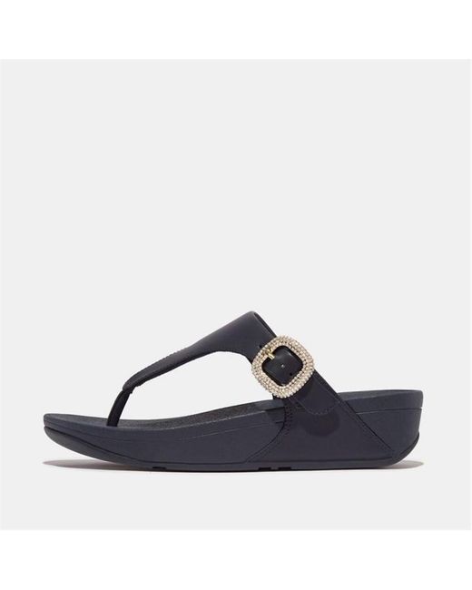 Fitflop Blue Lulu Crystal-Buckle Leather Toe-Post Sandals