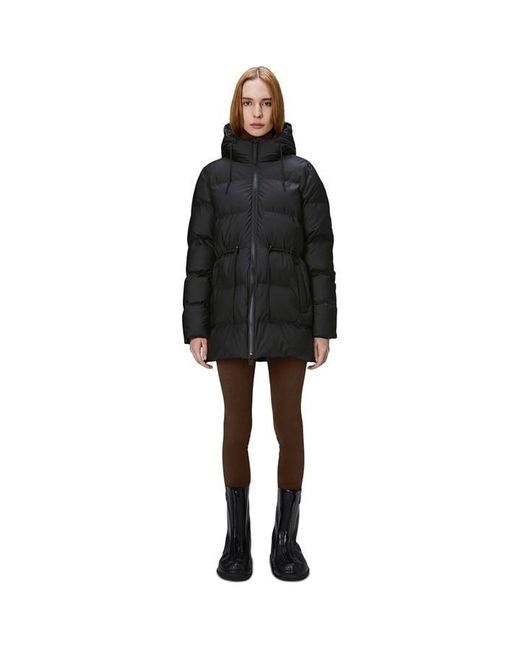Rains Black Long Waterproof Hooded Raincoat