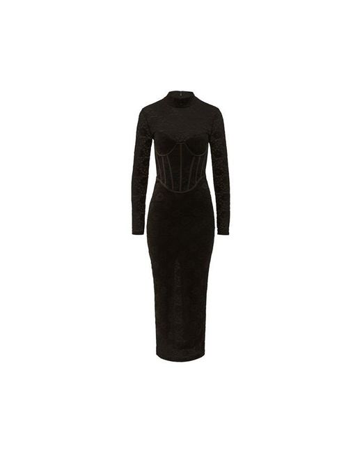 Bardot Black Carmen Lace Corset Midi Long Sleeve Bodycon Dress