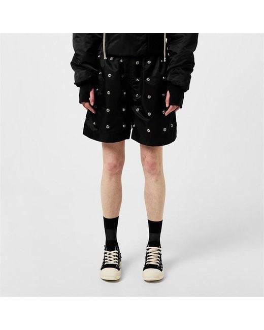 Rick Owens Black Eyelet-detail Wide-leg Shorts