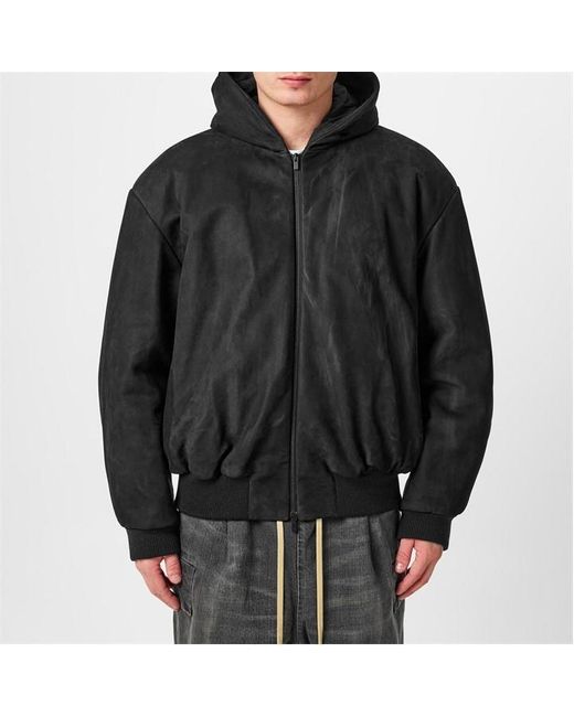 Fear Of God Black Leather Bomber Jacket for men