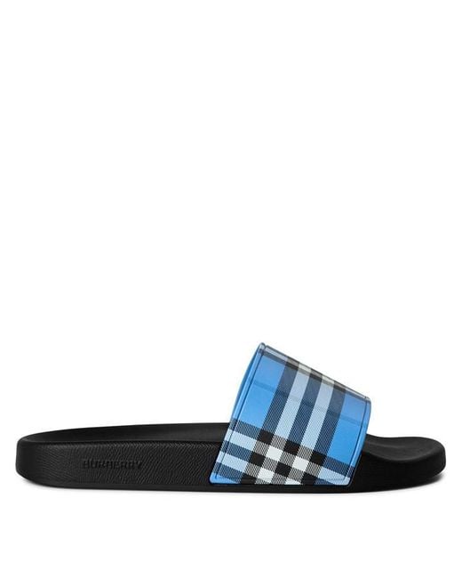 Burberry Blue Furley Check Slides for men
