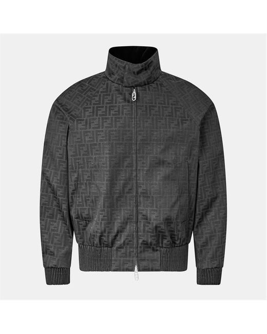Fendi Gray Logo Canvas Long Sleeve Coach Jacket for men