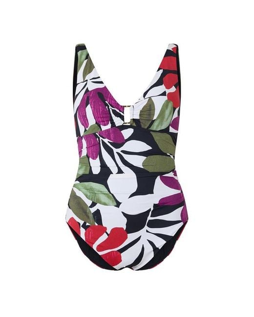 Ralph Lauren Multicolor Ring Detail Plunge Swimsuit