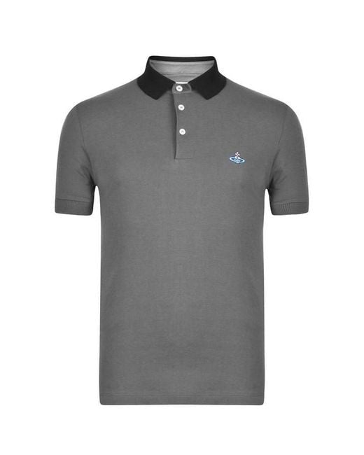 Vivienne Westwood Gray Plain Cotton Contrasting Collar Polo Shirt for men