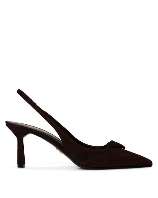Prada Brown Saffiano Patent Leather Slingback Pumps