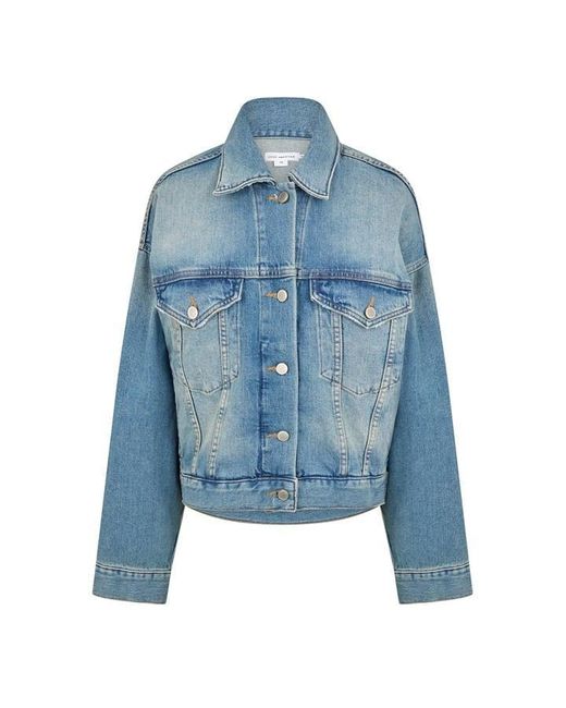 GOOD AMERICAN Blue Cropped Tracker Denim Jacket