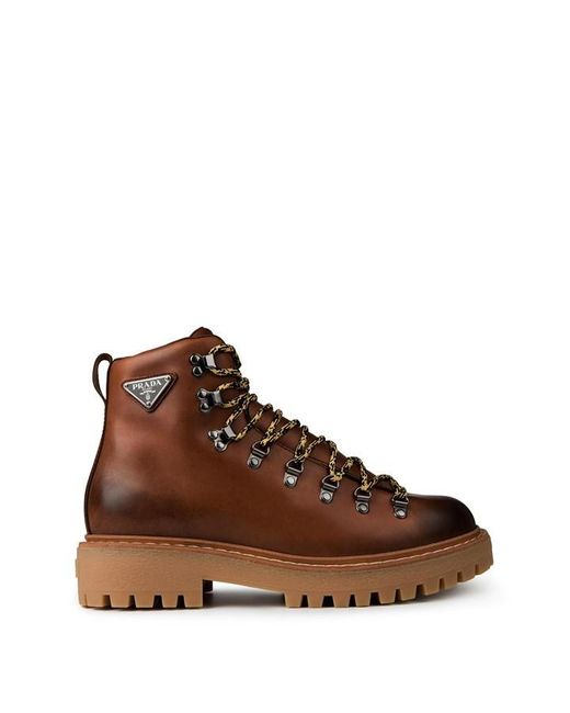 Prada Brown Prada Hike Lace-Up Boots for men