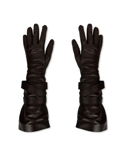 Saint Laurent Black Leather Aviator Gloves