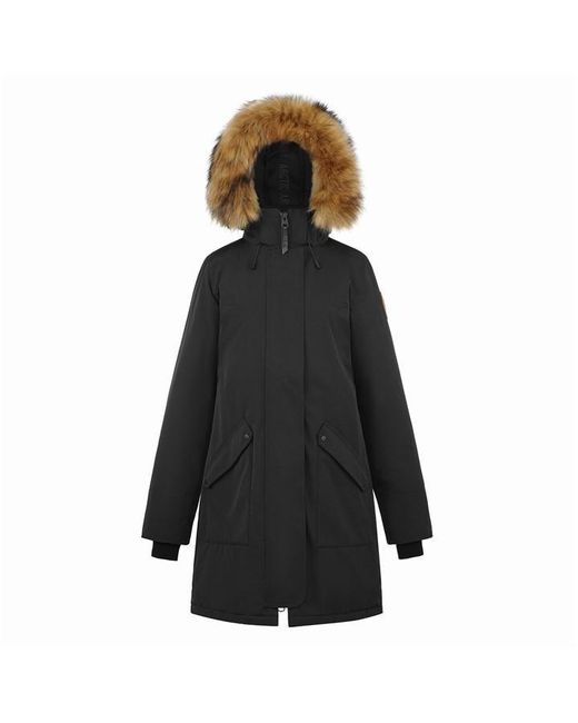 ARCTIC ARMY Black Muskox Faux Fur Trim Hooded Thigh Length Parka