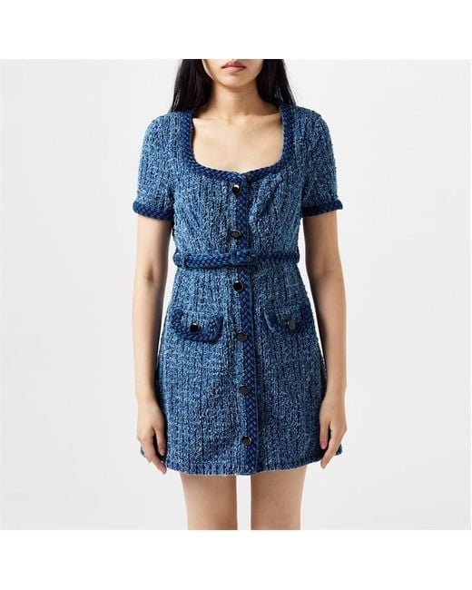 Self-Portrait Denim Short Sleeve Mini Dress in Blue | Lyst UK