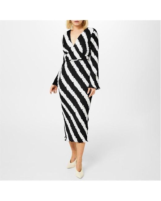 Never Fully Dressed Black Mono Stripe Celeste Plisse Dress