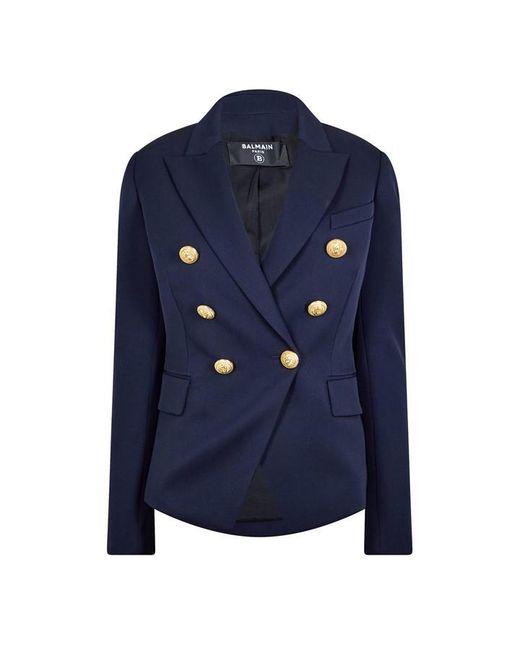 Balmain Blue Double Breasted Wool Long Sleeve-Tone Button Blazer