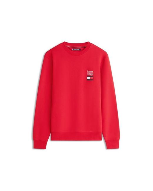 Tommy Hilfiger Red Embro Flag Crew Sweatshirt for men