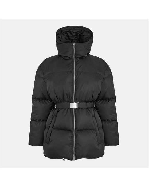 Prada Black Re-Nylon Belted Hooded Short Puffer Jacket