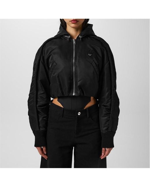 Moncler Black Malek Detachable Hood Cropped Long Sleeve Down Bomber Jacket
