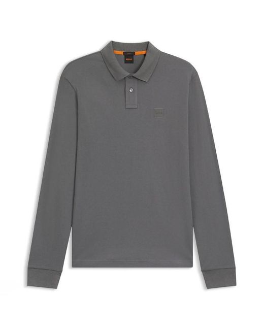 Boss Gray Passerby Slim Fit Long Sleeve Polo Shirt for men