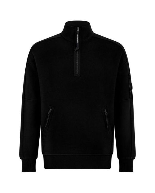 C P Company Black Lens Arm Quarter Zip Sweatshirt for men