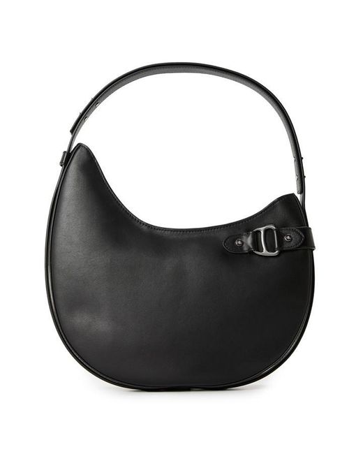 Ralph Lauren Black Tasha Large Real Leather Shoulder Bag