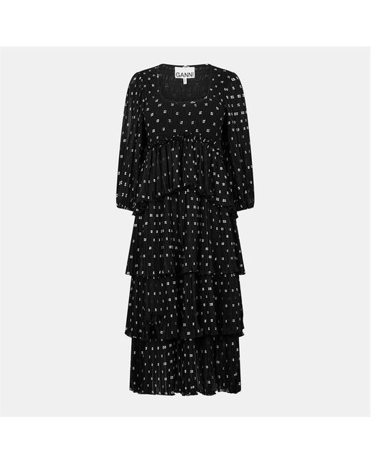 Ganni Black Georgette Smock Dress