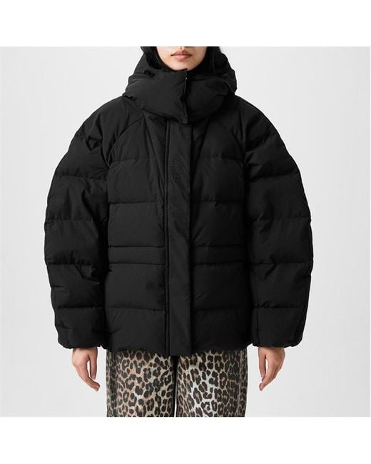 Ganni Black Duck Down Hooded Short Puffer Jacket