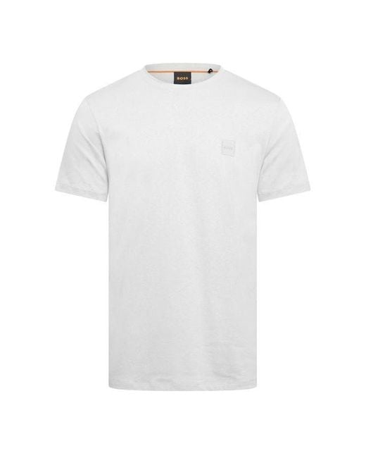 Boss White Tales T-Shirt With Logo Patch Premium Cotton for men