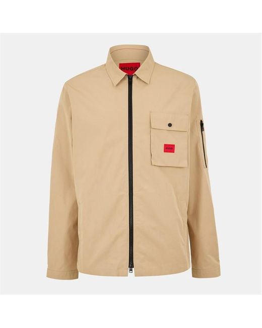 HUGO White Emmond Cotton Long Sleeve Zip Overshirt for men