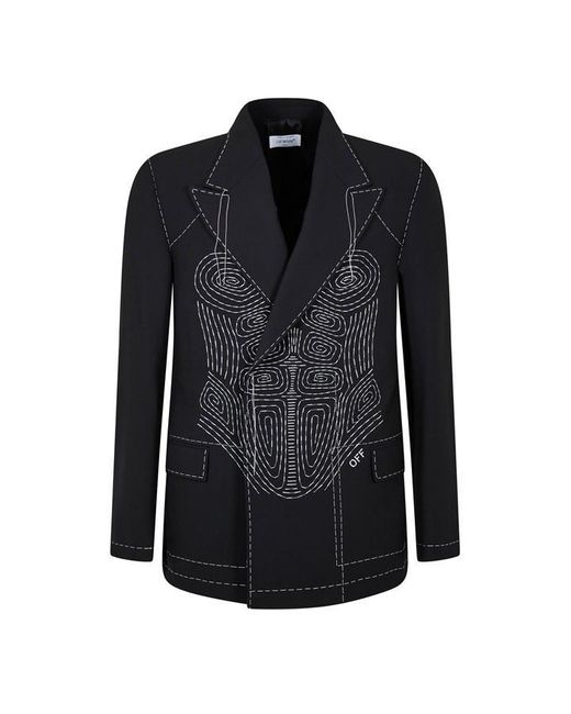 Off-White c/o Virgil Abloh Black Body Stitch Double-Breasted Contrast Stitching Long Sleeve Blazer for men