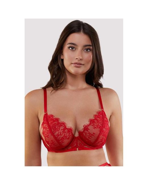Wolf & Whistle Red Natalia Eyelash Lace Plunge Bra