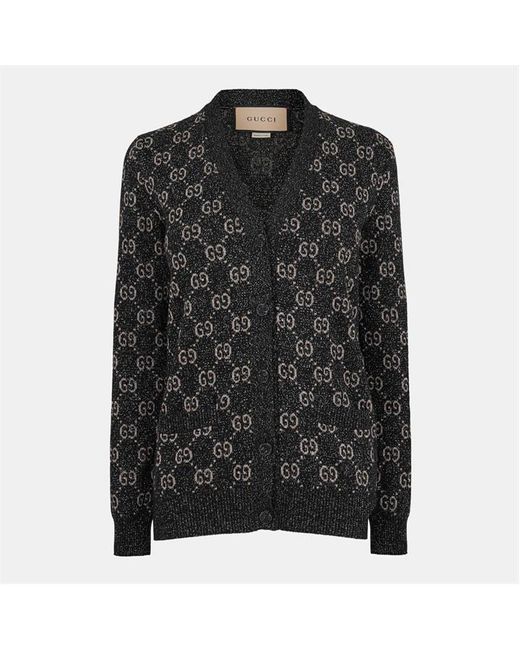 Gucci Black Lame gg Jacquard Cardigan
