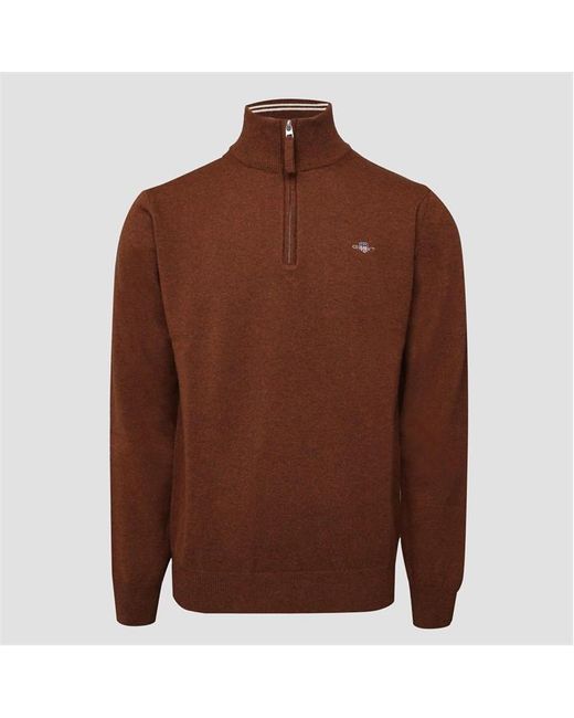 Gant Brown Superfine Lambswool Half Zip Sweater for men