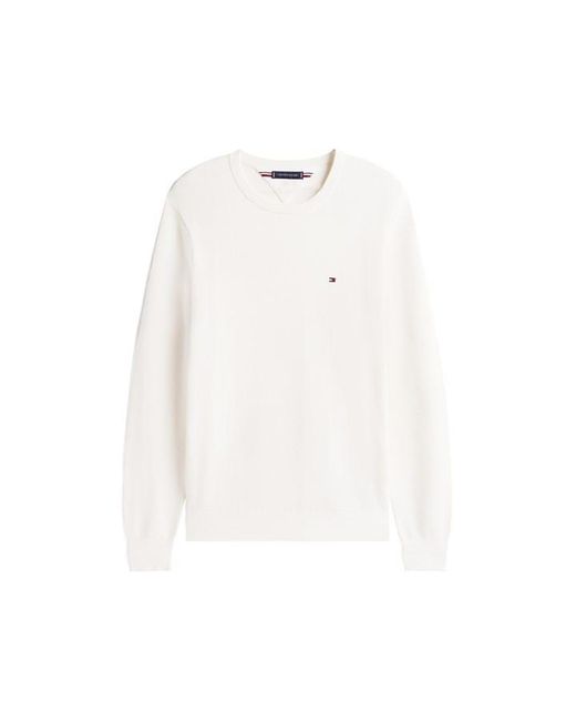 Tommy Hilfiger White Ribbed Crew Neck Jumper for men