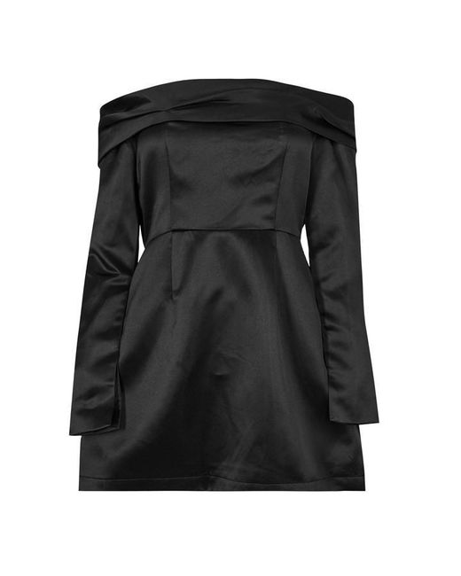 Odd Muse Black Satin Bardot Mini Dress