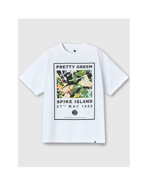 Pretty Green White Pg Spike Island Ts for men