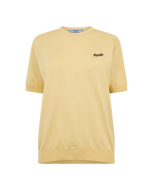 Prada Yellow Silk Short Sleeve Knitted Top