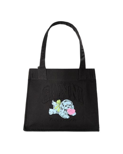Ganni Black Easy Shopper Tote Bag