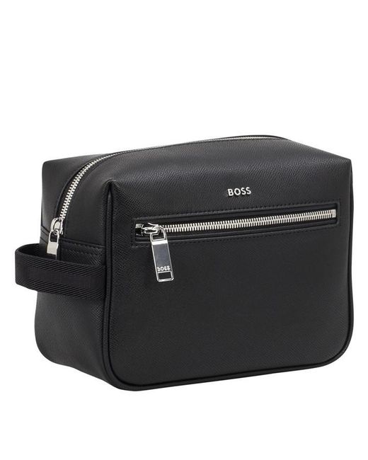 Boss Black Daxter Leather Travel Washbag With Zip Pockets for men
