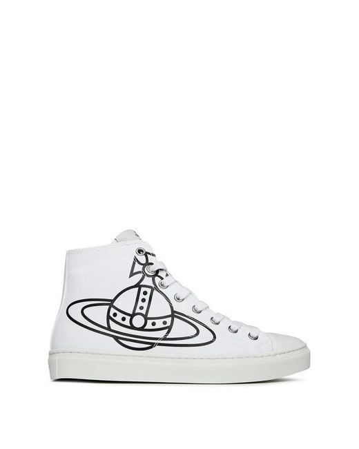 Vivienne Westwood White Thin Orb Motif Cotton High Top Trainers