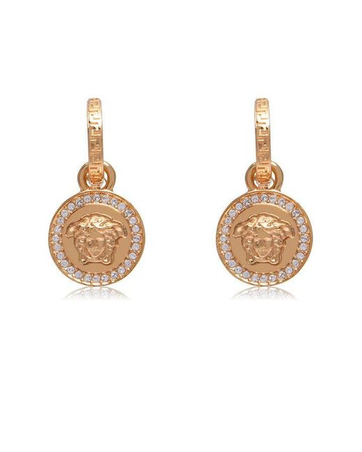 Versace Metallic Greca And Medusa Drop Earings