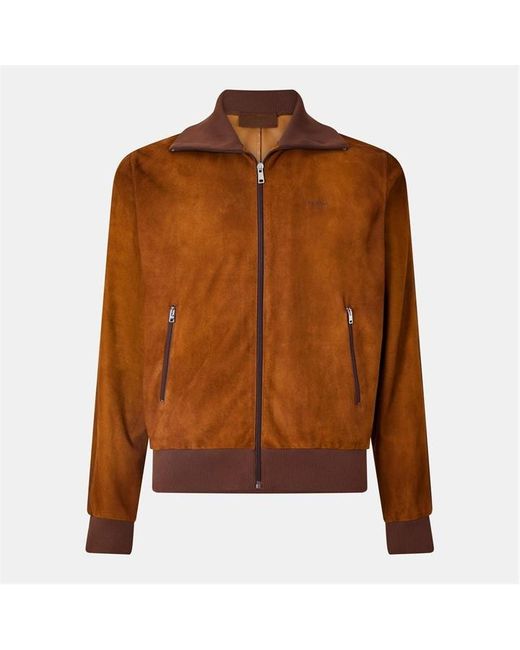 Prada Brown Suede Blouson Long Sleeve Leather Jacket for men