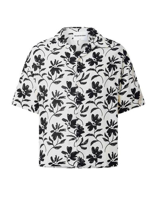 MKI Miyuki-Zoku Black Floral Short Sleeve Bowling Shirt for men