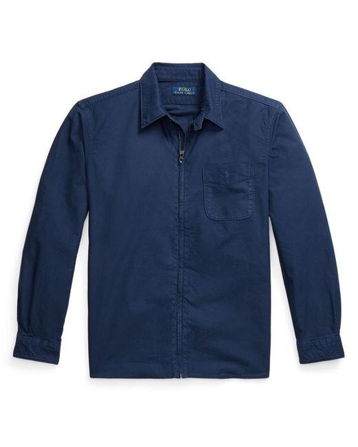 Polo Ralph Lauren Blue Garment Dye Cotton Long Sleeve Full Zip Overshirt for men